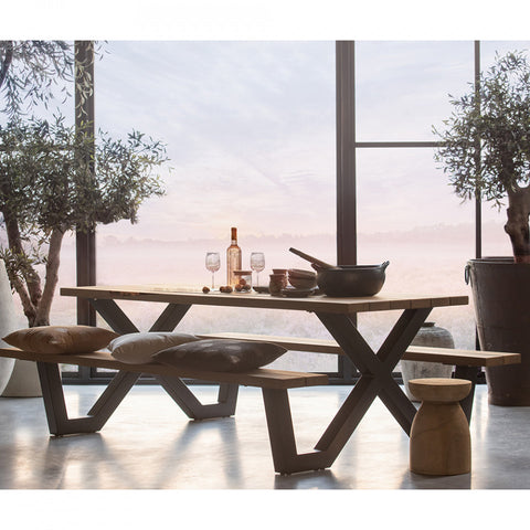 Masa pentru picnic maro/neagra din lemn si otel 145x210 cm Tablo