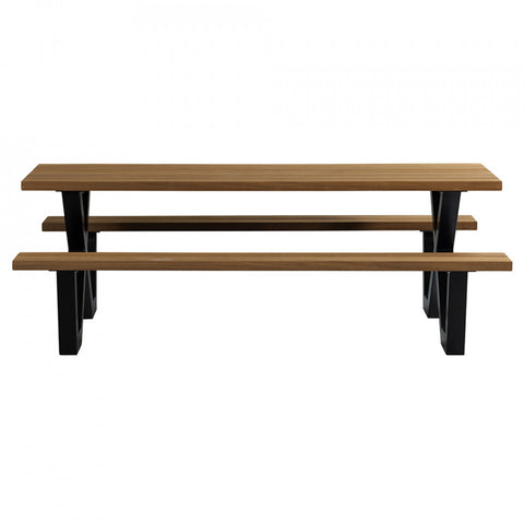 Masa pentru picnic maro/neagra din lemn si otel 145x210 cm Tablo