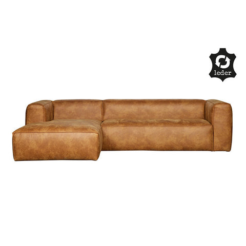 Canapea din piele maro cu colt Bean Cognac Left