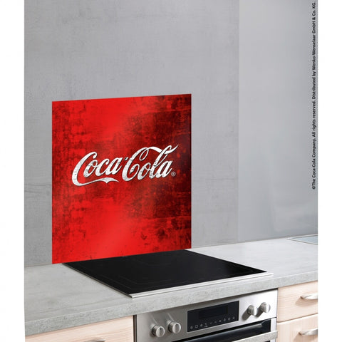 Protectie perete bucatarie Coca-Cola Classic, Wenko, 60 x 70 cm, sticla termorezistenta, rosu