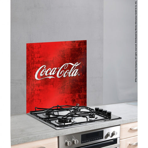 Protectie perete bucatarie Coca-Cola Classic, Wenko, 60 x 70 cm, sticla termorezistenta, rosu