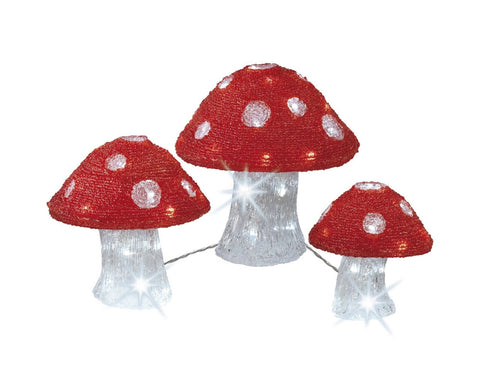 Set 3 decoratiuni luminoase pentru exterior Mushrooms, Lumineo, 16/20/32 LED-uri, rosu/alb
